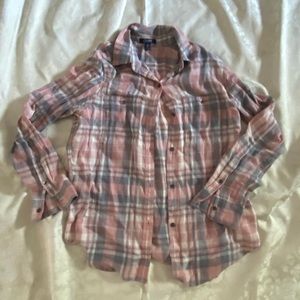 Women’s s size M chaps flannel long sleeve shirt pink and grey